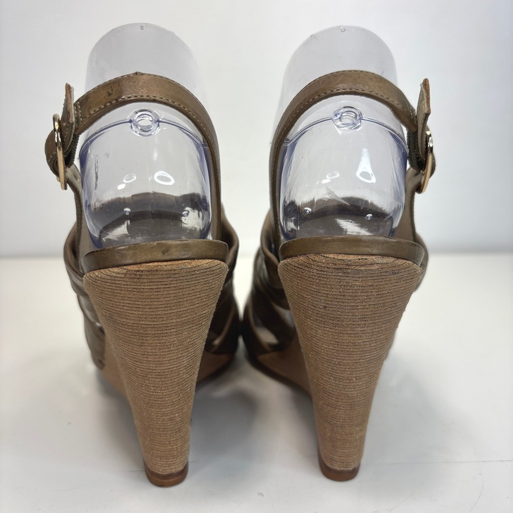 Alexandre Birman Taupe Distressed Knotted Leather Slingback Wedge Sandals Size 8 - Picture 6 of 10